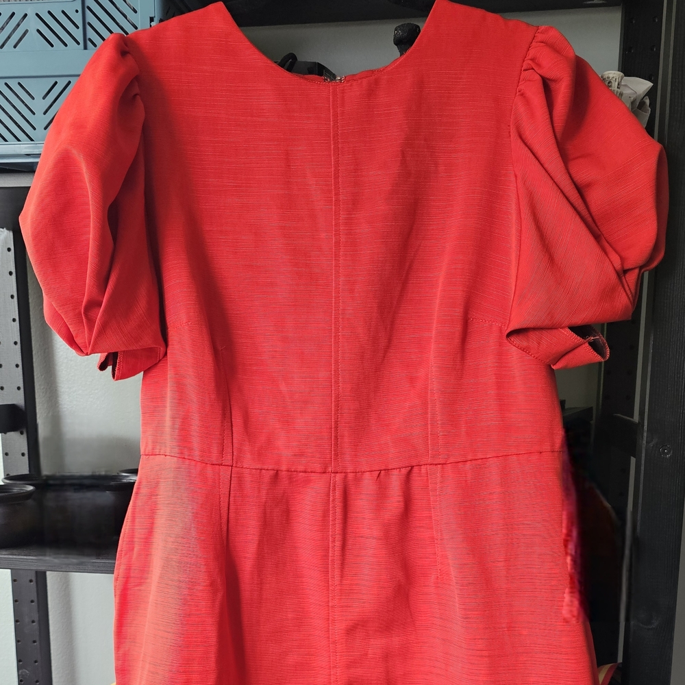 ASOS CURVE RED Shift Dress w/ pockets puffy shoulders minimalism futuristic